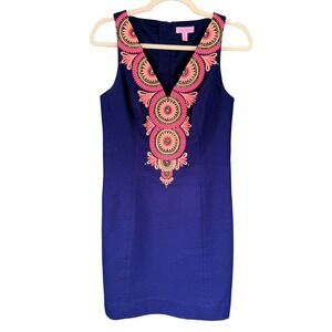 Lilly Pulitzer Sleeveless‎ Sheath Dress Embellished Navy Blue